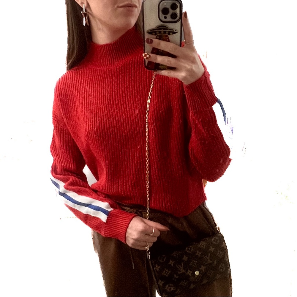 H&M Racer Stripe Crop Top Turtleneck Sweater